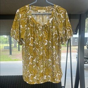 Michael Kors Yellow Gold Tie Front Short Sleeve Blouse